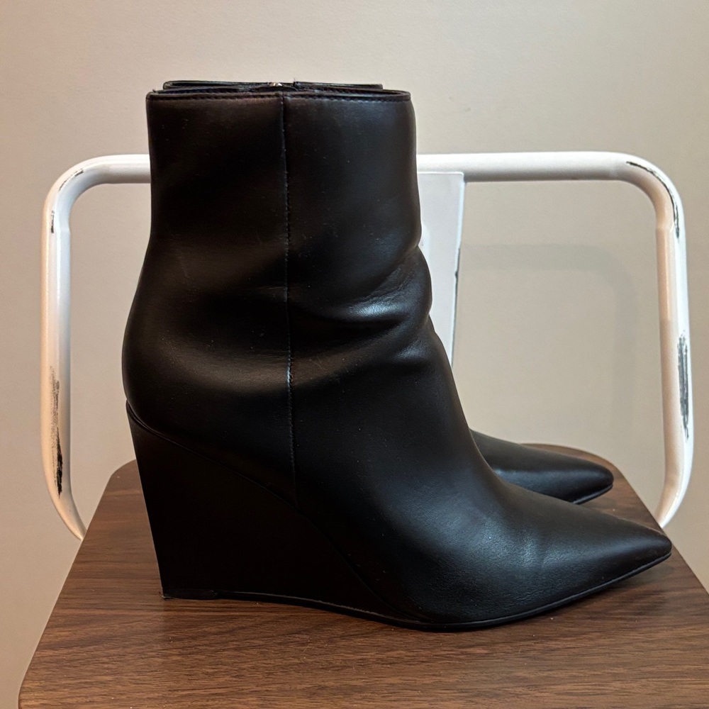 Marc Fisher Black Leather Wedge Boots